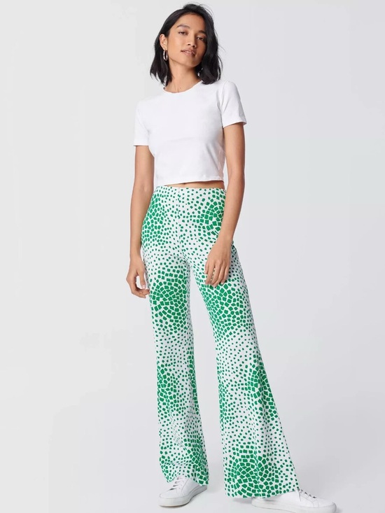 Diane Von Furstenberg Pants - Diane Von Furstenberg Finn wide leg green and ivory mosaic cloud pant